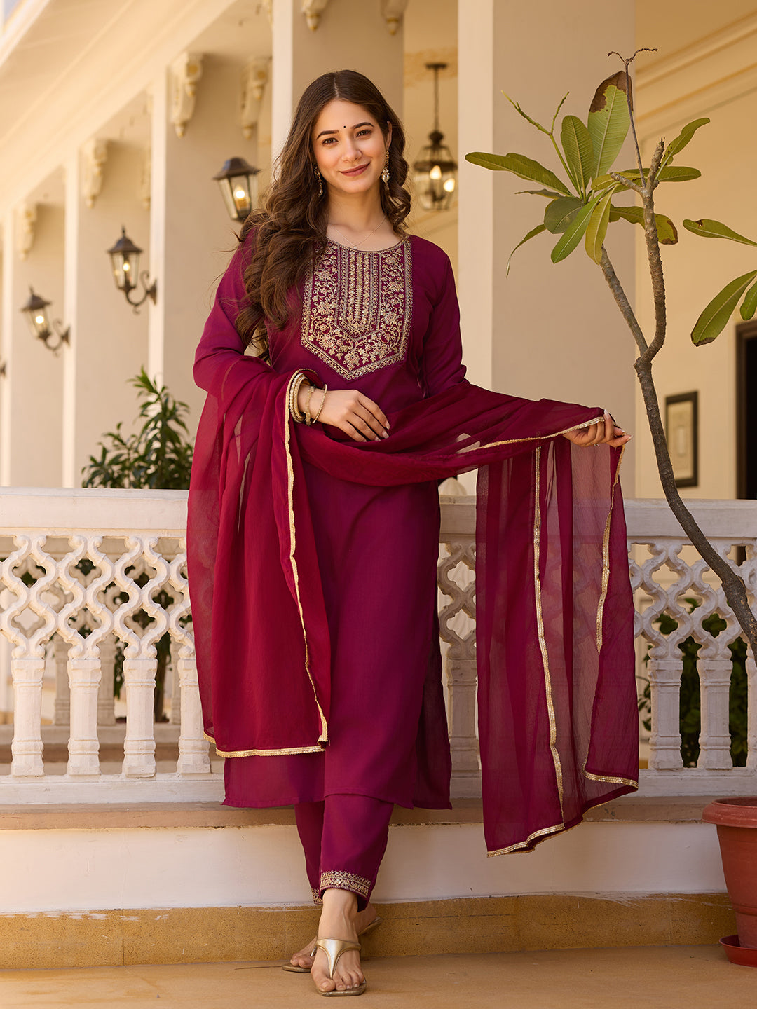 K-RDC0029_2 Women Rayon Kurta With Pant And Chinnon Dupata Set - Image 1