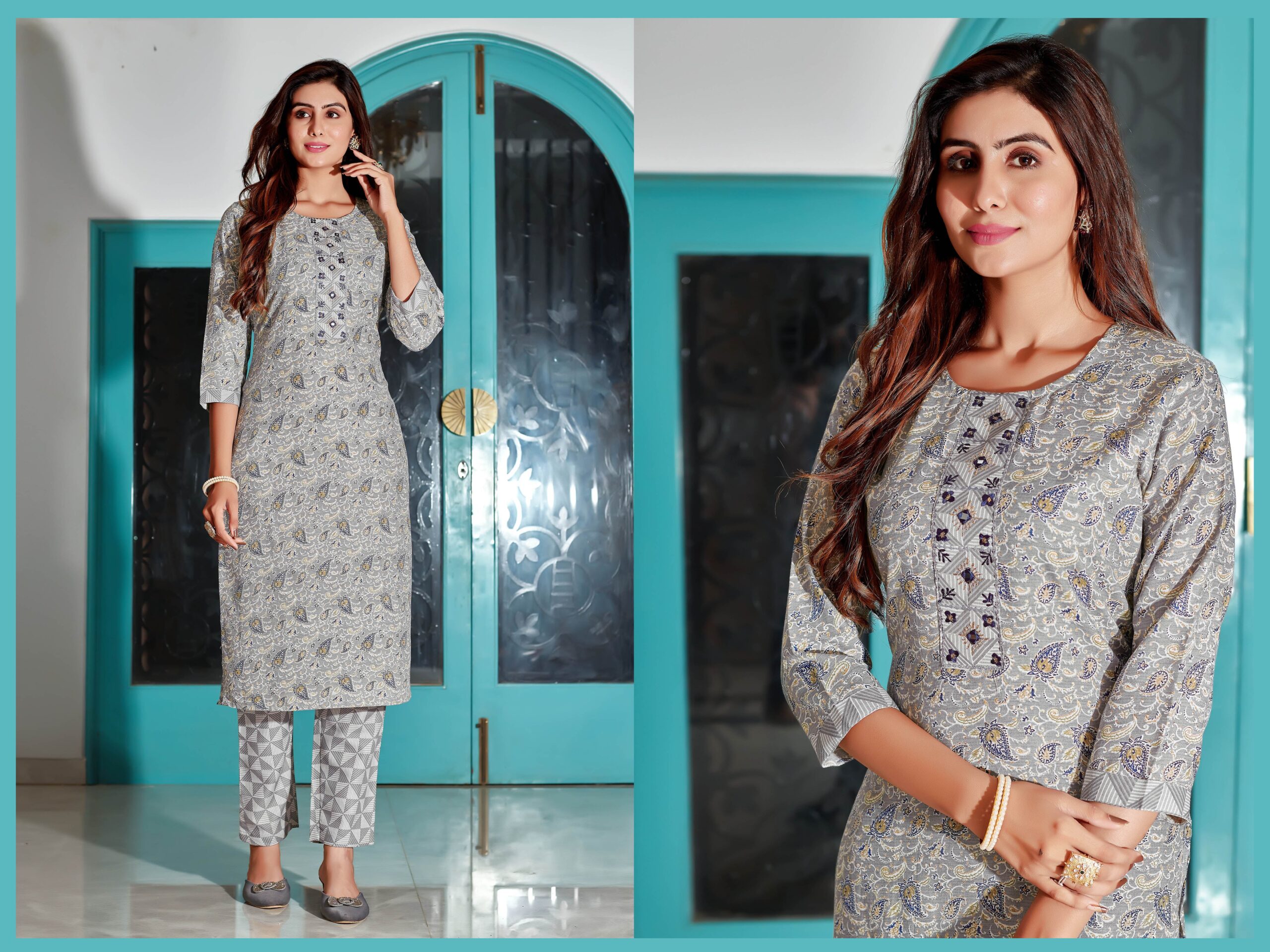 K-RDC0035_2 Women Cotton Blend Digital Print Kurta With Pant Set - Image 1