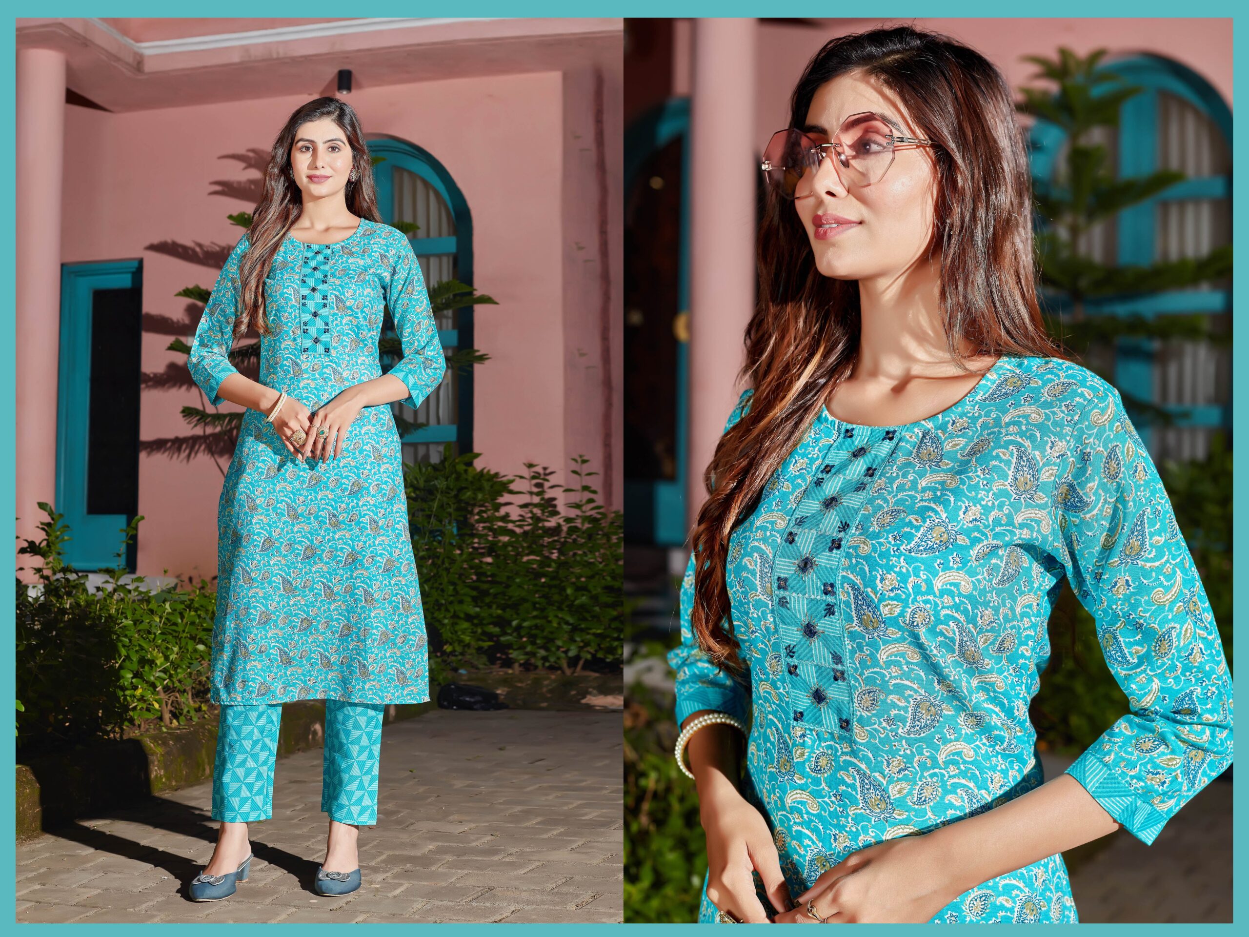 K-RDC0037_4 Women Cotton Blend Digital Print Kurta With Pant Set - Image 1