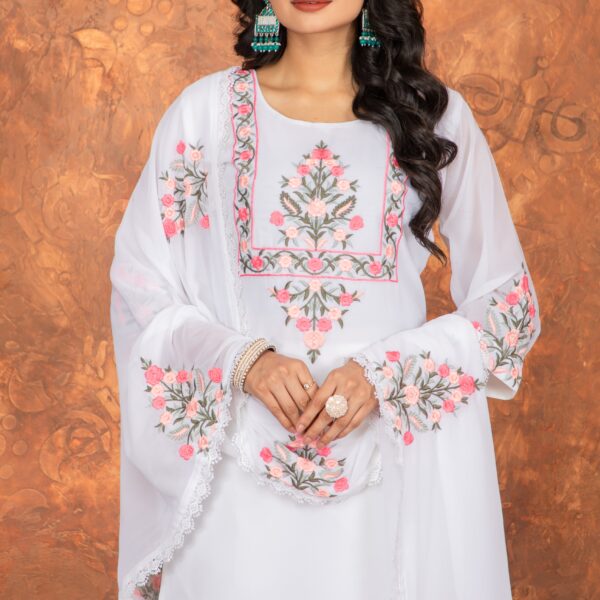 Women's Heavy Georgette Embroidered Kurta with Georgette Pant And Georgette Dupatta Sets