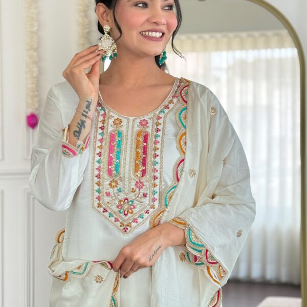 Women Viscose Chanderi Kurta With Viscose Chanderi Pant And Heavy Chanderi Dupata Set