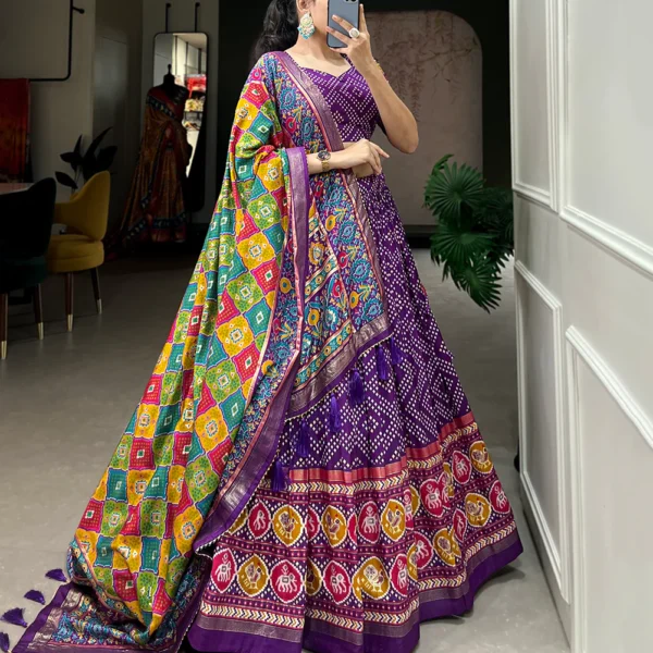 Bandhikaari Lehenga Set - Colorful Patola with Foil Accents