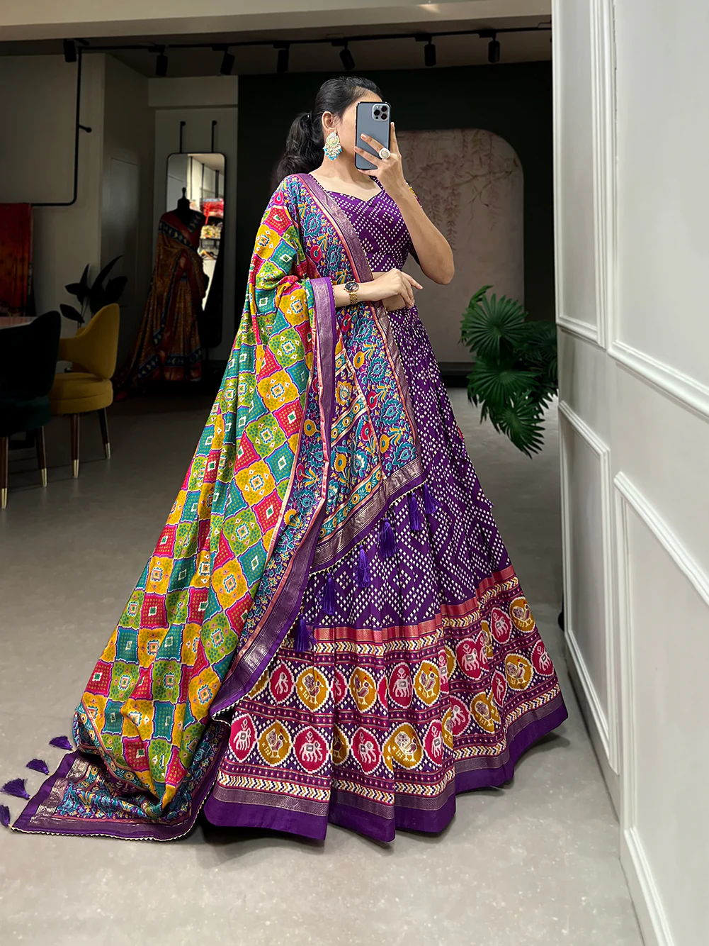 Bandhikaari Lehenga Set - Colorful Patola with Foil Accents Bandhikaari Lehenga Set - Colorful Patola with Foil Accents - Image 1