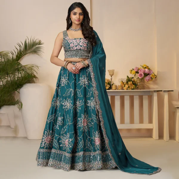 Blue Beauty Bridesmaid Lehenga with Sequin Shine and Floral Grace