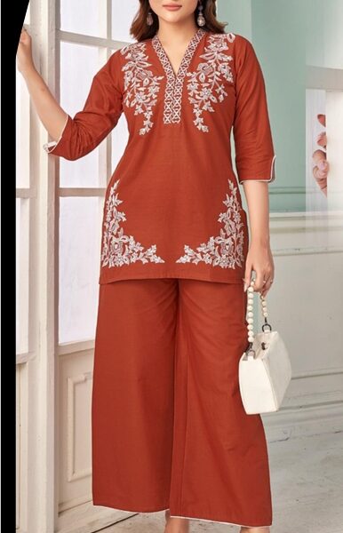 Cambric Cotton with Embroidery Work Kurti and Bottom Set