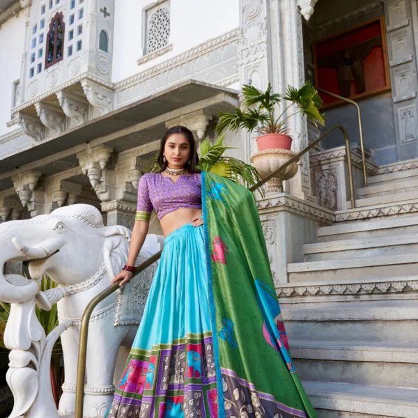 🌟 FoilCanvas Lehenga Set – Pichwai Tales and Kalamkari Touches