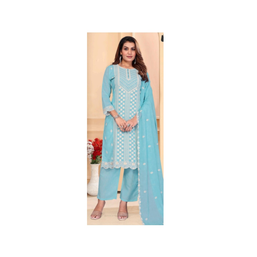 image (1) (14) Cotton Digital Print Kurta Set with Lakhnawi Work - Image 1