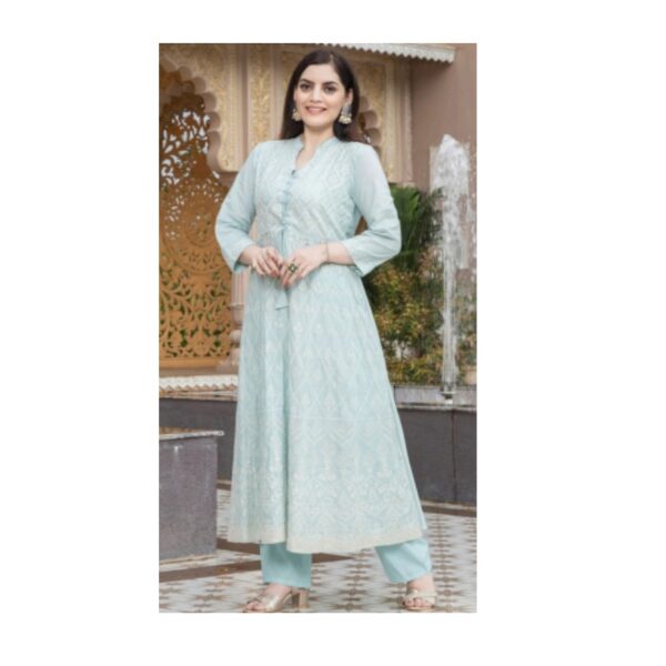 Mal Cotton Gown Set (2 Pcs) - Light Blue