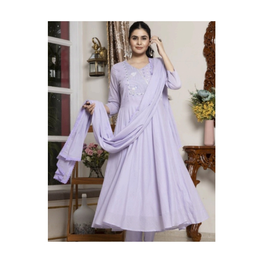 image (1) Cotton Handwork Kurta Set (3 Pcs) - Pink - Image 1