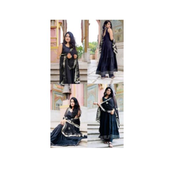 Black Rayon Gota Patti 4-Tier Suit
