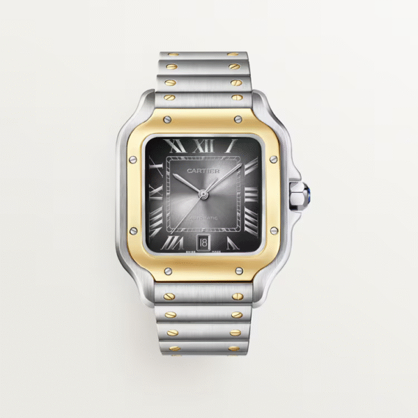 Cartier Santos Large Grey Dial Gold Bezel