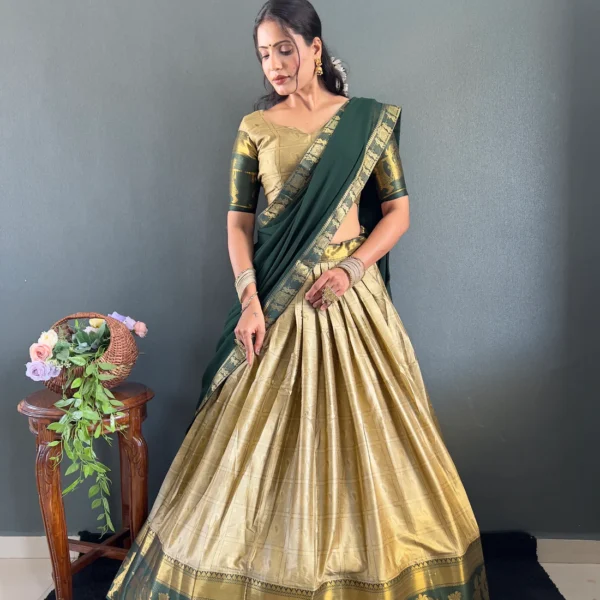 ๐ 2025 Bestseller Rama and Purple Cotton Lehenga Set