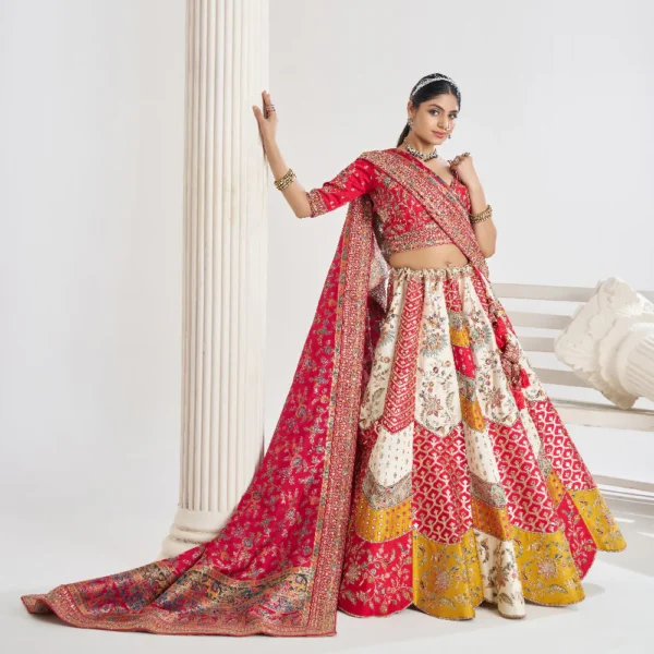 Multicolour Banarsi Mosaic Scallop Designer Bridal Lehenga