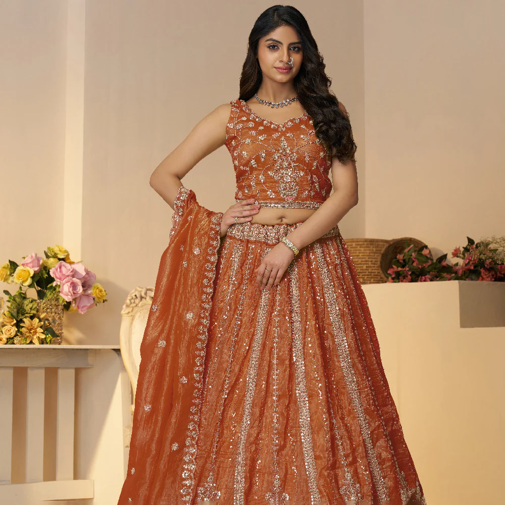Rustic Orange Trending Color Bridal Lehenga Set Rustic Orange Trending Color Bridal Lehenga Set - Image 1