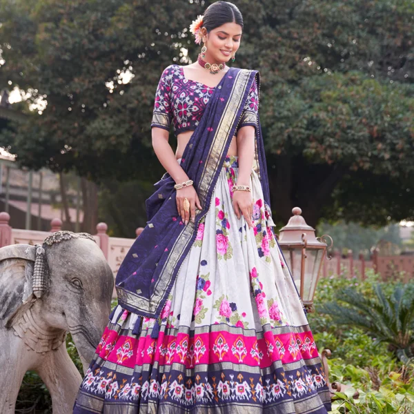 PhoolKari Lehenga Set - Patola Prints with Foil Glow and Lace Finish