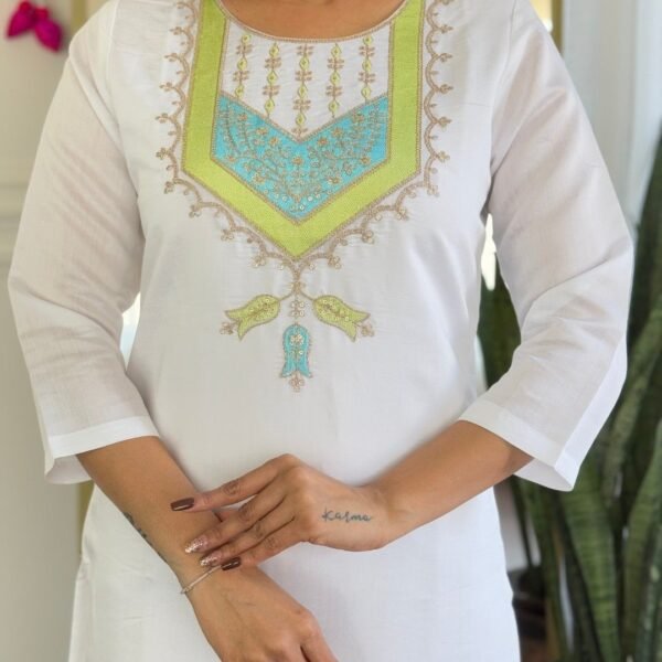 Women's White Viscose Chanderi Embroidered Straight Kurta with Viscose Chanderi Pant And jacquard Butti Printed Dupatta Sets