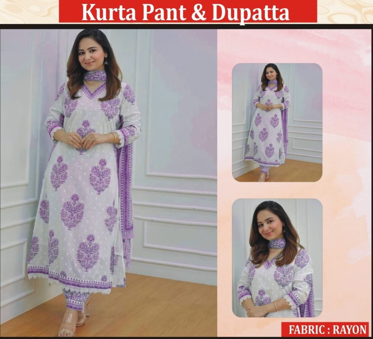 Ladies- Kurta Pant and Dupatta - Image 2