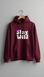 Stylish Men's Hoodie Maroon - Image 2