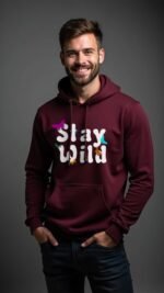 Stylish Men's Hoodie Maroon - Image 3