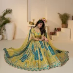 Alluring Bel Butti Pattern Golden Sangeet Lehenga Choli - Image 3