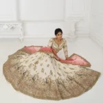 Amazing White Banarasi Silk Bridal Lehenga – Zari Embroidery Elegance A Vision of Grace for the Modern Bride