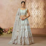 Beautiful Sky Blue Color Sequins Chinon Reception Wear Lehenga Choli