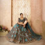Blue Aari Embroidered Banarasi Lehenga for Brides - Image 2