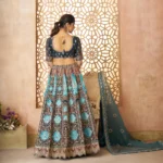 Blue Aari Embroidered Banarasi Lehenga for Brides - Image 4