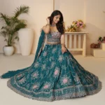 Blue Beauty Bridesmaid Lehenga with Sequin Shine and Floral Grace - Image 2