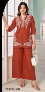 Cambric Cotton with Embroidery Work Kurti and Bottom Set