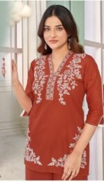 Cambric Cotton with Embroidery Work Kurti and Bottom Set - Image 2