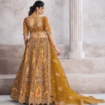 Earthy Mustard Color Bridal Lehenga with Patch and Aari Work Semi-Stitched Lehenga Choli - Image 2