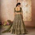 Gorgeous Mehendi Banarasi Silk Bridal Lehenga – Threadwork Splendor Celebrate Love in Vibrant Style - Image 3