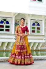 🌟 HeritageHue Lehenga Set – Foil-Touched Vintage Patola Elegance