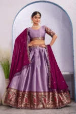 🌸 Attractive Border Work Jacquard Silk Lehenga Set - Image 2