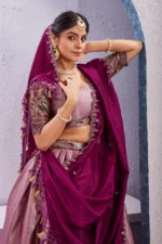 🌸 Attractive Border Work Jacquard Silk Lehenga Set - Image 3