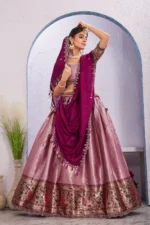 🌸 Attractive Border Work Jacquard Silk Lehenga Set - Image 4