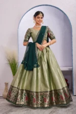 🌸 Attractive Border Work Jacquard Silk Lehenga Set - Image 6