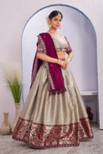🌸 Attractive Border Work Jacquard Silk Lehenga Set - Image 8