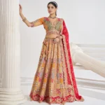 Mustard Color Position Print Jaal Patterned Party Wear Lehenga with Sequin and Aari Work