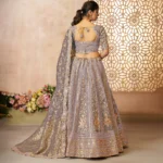 Onion Color Brocade Bridal Lehenga with Banarasi Patches and Zari Panel Work - Image 2