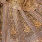 Onion Color Brocade Bridal Lehenga with Banarasi Patches and Zari Panel Work - Image 3