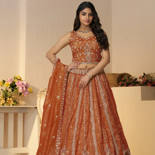 Rustic Orange Trending Color Bridal Lehenga Set