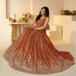 Rustic Orange Trending Color Bridal Lehenga Set - Image 2