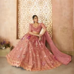 Pink Aari Embroidered Banarasi Lehenga for Weddings - Image 2