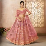 Pink Aari Embroidered Banarasi Lehenga for Weddings