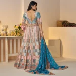 Powder Blue Position Print Jaal Patterned Party Wear Lehenga with Sequin and Aari Work - Image 3